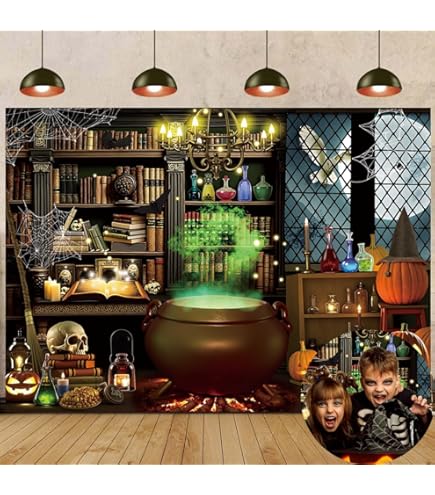 Halloween-Fotohintergrund 2,4x1,8m - Grusel-Motiv Mit Vollmond & Spukhaus