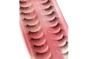 HICOCU Halbe Falsche Wimpern 10 Paare Russian Strip, D/DD Curl Flauschige Nerzwimpern Natural Eye Lashes Pack Wiederverwendbar