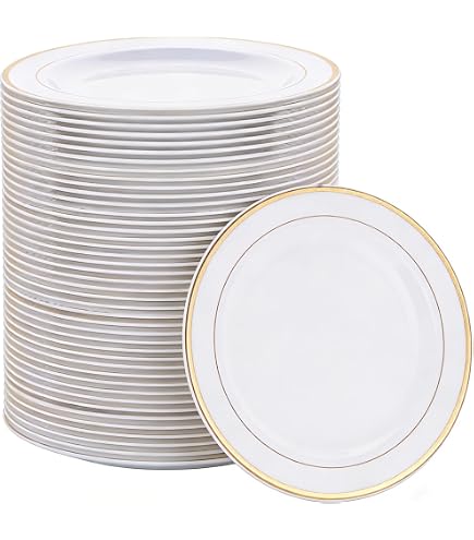 Lot De 6 Assiettes En Plastique Réutilisables - 19 Cm, Bordure Or & Blanc, Marque Paris Prix