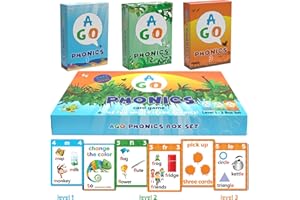 AGO Phonics Kartenspiel Set zum Englisch Lernen | Spiel und Spaß für Kinder und Erwachsene | Lerne Phoneme & Wörter und Übe Lesen | 3 Kartenspiele in Magnetischer Box