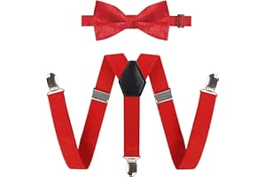 Alizeal Kids Adjustable 3-clip Braces and Pre-tied Novelty Bow Tie