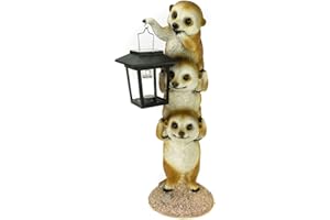 ‎KREMERS SCHATZKISTE Kremers Schatzkiste Erdmännchenbande mit Solarlaterne Figur Gartenfigur 38 cm Meercat Tierfigur Erdmännchen