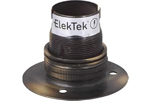 ElekTek Brushed Antique Brass Batten 52mm Base B22 BC Bayonet Cap Lamp Holder with Shade Ring NOT for BESA Conduit Box - Made in UK