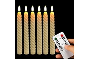 EHIOG 6 cera Velas largas LED sin llama con temporizador, 25.5 CM Velas Led Efecto Llama, para Navidad Decoración, Decorativas para Fiesta y Boda