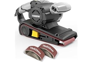 Levigatrice a Nastro Jellas, 1000W Levigatrice elettrica con 6 controllo della velocità variabile, 12 pezzi 75x533mm Nastri abrasivi, Sacchetto per la polvere