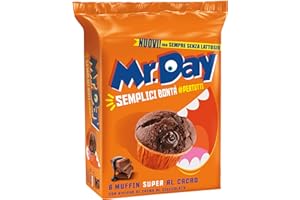Mr.Day - Muffin Super al Cacao con Ripieno al Cioccolato, Merendina Senza Lattosio e Senza Olio di Palma, Ideali per Colazione, Snack o Merenda, Confezione da 6 Merendine, 300 gr