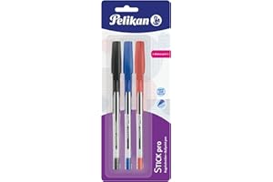 Pelikan Stylo à bille Stick Pro, encre coulissante, mixte (noir, bleu, rouge), kit scolaire 913053
