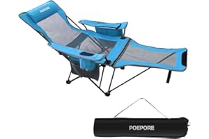 ‎POEPORE POEPORE Campingstuhl Faltbar mit Fußstütze 4-Fach Campingstühle Strandstuhl Liegestuhl für Erwachsene 120kg Klappbarer Angelstuhl mit Kühltasche Wattepad Kissen Getränkehalter