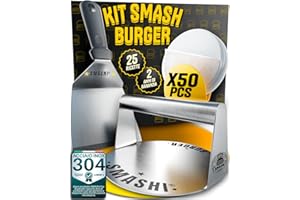 SMASHI BURGER SMASHI® Smash Burger Kit Professionale Acciaio Inox 304 Certificato EU Contatto Alimenti, Pressa Hamburger Smasher + Spatola Smash + 50 Cartine | L'autentico Kit Smash Burger