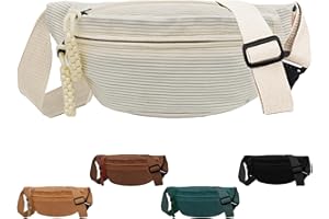 XIEXIESHER Sac Banane Velours Côtelé, Femme Velour Côtelé, Sac à bandoulière Sangle Réglable, Polyvalent pour Femme Homme pour Faire du Shopping, Voyager et Travailler(Blanc)