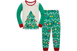 LANGUBABY Pijamas Niño Navidad Unisex Algodon Ropa de Dormir Manga Larga Conjunto Pijamas Dos Piezas para Niña Niños 1-12 Años