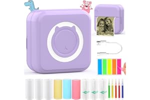 HUIJUKEJI Mini Impresora fotográfica, Impresora térmica, Imagen para fotografía, impresión de Recibos, Impresora fotográfica, con 10 Rollos de Papel para teléfono Inteligente Notas fotográficas (Púrpura)