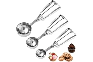 LIFHAP Keksportionierer Set, 3 Stück Eisportionierer Edelstahl (1 EL, 2 EL, 3 EL), Eislöffel Portionierer mit Auslöser für Cupcakes, Eiscreme, Muffins, Fleischbällchen, Melonenkugeln
