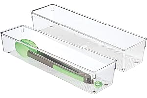 iDesign Linus Organizador de cajones, cubertero para cajones de cocina en plástico, juego de 2 cuberteros para cajón, transparente
