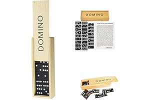 D.A.Y. Republic 28pc Double Six Classic Retro Domino Game, Traditional Set in Wooden Case, Educational Travel Sized Toy (Dominoes in Wood Box)