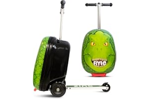 Flyte Składana walizka-samochód na kółkach dla dzieci - Darwin Dinozaur, twarda obudowa, możliwość jazdy na kółkach, 2 w 1, 18 cali, pojemność 25 litrów