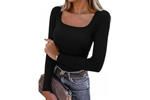 Aottori T-Shirt à Manches Longues pour Femme Col Carré élégant Haut Décontracté Tee Shirt Tunique Chemises Top Couleur Unie Shirts