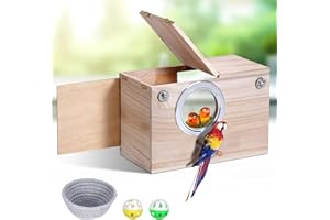 MOGOULUA Nido per uccelli in legno per parrocchetti per piccioncini, pappagalli, scatola di accoppiamento per uccelli selvatici, gabbia per pappagallini, calopsitte, cova Coops (L)