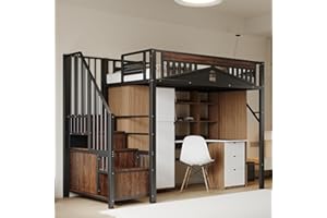 MYBOO Kinderbett Etagenbett 90x200, Hochbett Hausbett mit Fenster&Treppe&Aufbewahrungsschrank, Metallbett Funktionsbett Einzelbett Jugendbett Spielbett mit Rausfallschutz&Lattenrost, Ohne Matratze, Schwarz