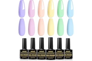 INPING Pastel Gel Nail Polish, 6 Colors Macaron Spring Summer Gel Polishes, Blue Green Purple Yellow Candy Nail Varnish Set Soak Off UV/LED Easter/Valentine's Day Beauty Set for Women