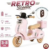 Oyuncak &Ccedil;ocuklar İ&ccedil;in 6V Ak&uuml;l&uuml; Retro Scooter Motor Ebeveyn Kumandalı LED Işıklı USB M&uuml;zikli Arka Sepetli 30 kg Taşıma Kapasit