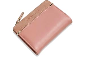 ALGUIRNEX Leather Wallet PU Small Purses for Women, Bifold Card Holder Small Ladies Purse with Zipper Coin Pocket, Women's Wallets for Cash, Cion, Card, Bill (Dark Pink)