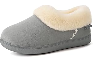 EverFoams Damen Geschlossener Rücken Hausschuhe Microsuede Flauschig Warm Kunstfell Memoryschaum Innen Außen Pantoffeln