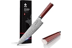 FUJUNI Couteau de Chef Damas en Acier Damas 67 Couche VG10 Acier Couteau de Cuisine Professionnel 20cm avec Poignée ergonomique en Bois - Boîte Cadeau