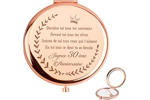 QWZify Cadeau 30 Ans Anniversaire Femme, Miroir de Poche Cadeau Anniversaire Femme Shell Compact Mirror Pratique Couleur Or Rose Original Miroir Compact Double Réflexion Mirror de Maquillage, Déesse