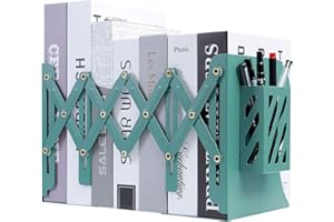 LAUFUNJOY Fermalibri Regolabili in Metallo, Fermalibri in Mensole Antiscivolo Fermalibri Ferma Libri da Mensola, Porta Libri Organizer da Scrivania per Ufficio, Casa, Scuola, Biblioteca (Verde)