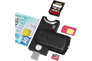 BAWANFA PRO 4-in-1 SIM Kartenleser, SmartCard Reader, SDHC/SDXC/SD/Micro SD Kartenleser,Chipkartenlesegerät für DOD Military USB Common Access CAC/SIM/ID/Bank,für Windows/Vista