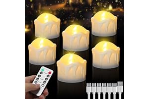 ‎DAPHOMEU daphomeu 6 Stück LED Teelichter Wiederaufladbar mit Fernbedienung, Timer-Funktion, Warmweiß Flammenlose Elektrische Kerzen – USB-Aufladbar für Heimdekoration, Hochzeit, Weihnachten, Halloween