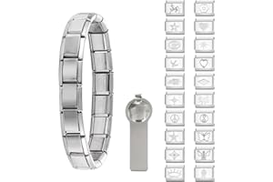 Paffartt Italian Charms Armband Set Classic Glieder Italy Charm 9mm Abnehmbare Edelstahl Modul Armband mit Öffnungswerkzeugen für Modischer Handbemaltes Vintage Basisarmband Italienische Charms