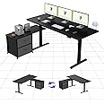 FLEXISPOT Standing Desk 160x70cm Electric Desk Sit Stand Table Height Adjustable L-Shaped Desk with 2 Drawers for Home Office-Black