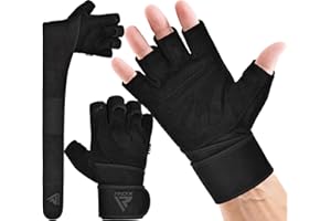 RDX Guanti Palestra Pelle Fitness Lunghi Polso Sollevamento Pesi Allenamento Antisudore Bodybuilding Imbottiti Antiscivolo