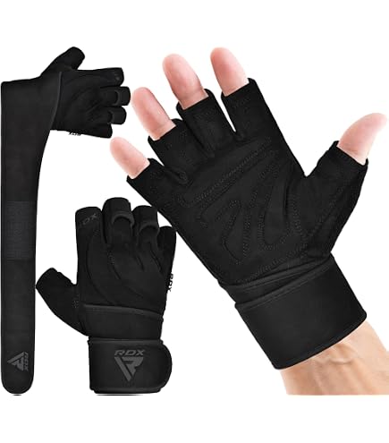 QWORK Gants D'Entraînement Ouverts Musculation - Anti-Transpiration Avec Support Poignet, Hommes Et Femmes (Taille M)