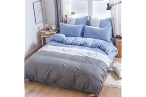 ETREXONLINE Juego de Funda Nórdica 4 Piezas para Cama de 135 Microfibra de Poliéster Suave Transpirable y Moderno Incluido Una Funda Edredón, una Bajera y Dos Fundas de Almohada(Azul Gris y Blanco)
