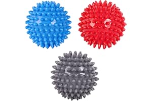 PFLYPF 3 palline da massaggio da 6 cm, palle fascia, palle riccio; per il massaggio muscolare della schiena, delle gambe, dei piedi e delle mani (rosso, blu, grigio)