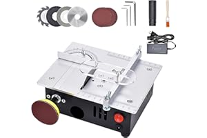 RIOKKO Mini sega circolare da tavolo con levigatrice a nastro, multifunzione, portatile, di precisione, fai da te, in miniatura, con 4 lame, lama per sega da 0,1 – 15 mm, legno fatto a mano, 96 W