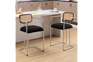 WAHSON OFFICE CHAIRS Wahson Nowoczesne stołki barowe, zestaw 2 stołków śniadaniowych z metalowymi nogami, tapicerowane krzesła barowe na wyspę kuchenną / domowy bar, czarne sztuczne futro