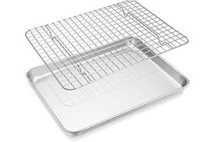 Backblech mit Abkühlgitter, Onader Edelstahl Rechteckig Backform Ofenblech mit Kuchengitter Set, 31,4x24,6x2,5cm, Ungiftig & Spülmaschinenfest