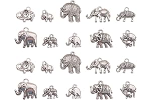 Ornazy 50 pcs 10 Styles Tibetan Style Animal Pendants Antique Silver Elephant Shaped Charms for DIY Craft Earring Bracelet Necklace Jewellery Making