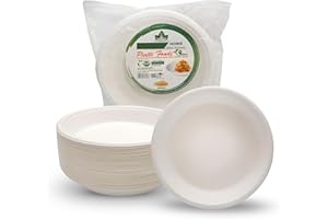 DETERMONDO Set di 150 Piatti Fondo 21 cm in Carta Biodegradabile Compostabile, Usa e Getta, Adatti al Microonde, in Polpa di Cellulosa Naturale, Monouso Ecologici per Feste e Catering