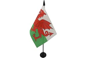 AZ FLAG - Wales Table Flag 4'' x 6'' - Welsh Office Mini Banner 100% Polyester 15 x 10 cm - Mini Desk Flag with 10'' Pole and Black Plastic Base