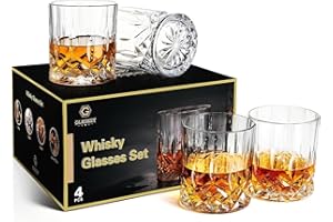GLASKEY 4 Pièces Verres à Whisky, 320ml Verre a Whiskey en Cristal, Parfait pour les Cocktails Rhum Vodka Scotch Gin Cognac, Cadeaux Uniques pour Hommes et Femmes