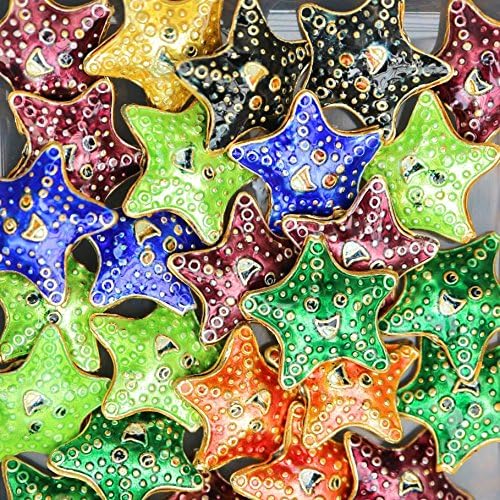 5 Handmade Mixed Colour Cloisonne Beads Star about 16mm long, 18mm wide, 5mm thick, hole: 2mm