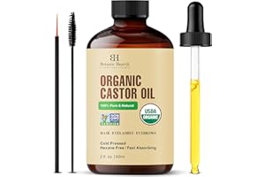 Botanic Hearth Castor Oil with Glass Bottle | USDA Certified Organic |100% Pure & Hexane Free | Cold Pressed | Growth for Eyelashes, Eyebrows, Hair | With Eyebrow & Eyelash Brush | 2 fl oz
