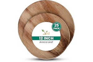 Ved Einweg-Teller aus Areca-Blatt, umweltfreundlich, biologisch abbaubar, (30 cm, rund), kompostierbare Essteller, robuster Teller für Hochzeiten, Partys und Picknicks, mikrowellen- und ofenfest.