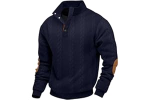 EndoraDore Felpe da Uomo Jacquard Casual a Maniche Lunghe Pullover Maglieria con Bottoni Colletto Regular Fit Sweatshirts