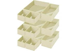 TOUYINGER Clothes Drawer Organiser Foldable, Set of 12 Storage Boxes Fabric for Wardrobe, Drawer Dividers For Underwear, Sock, Tie, Bras, Scarves, Clothing